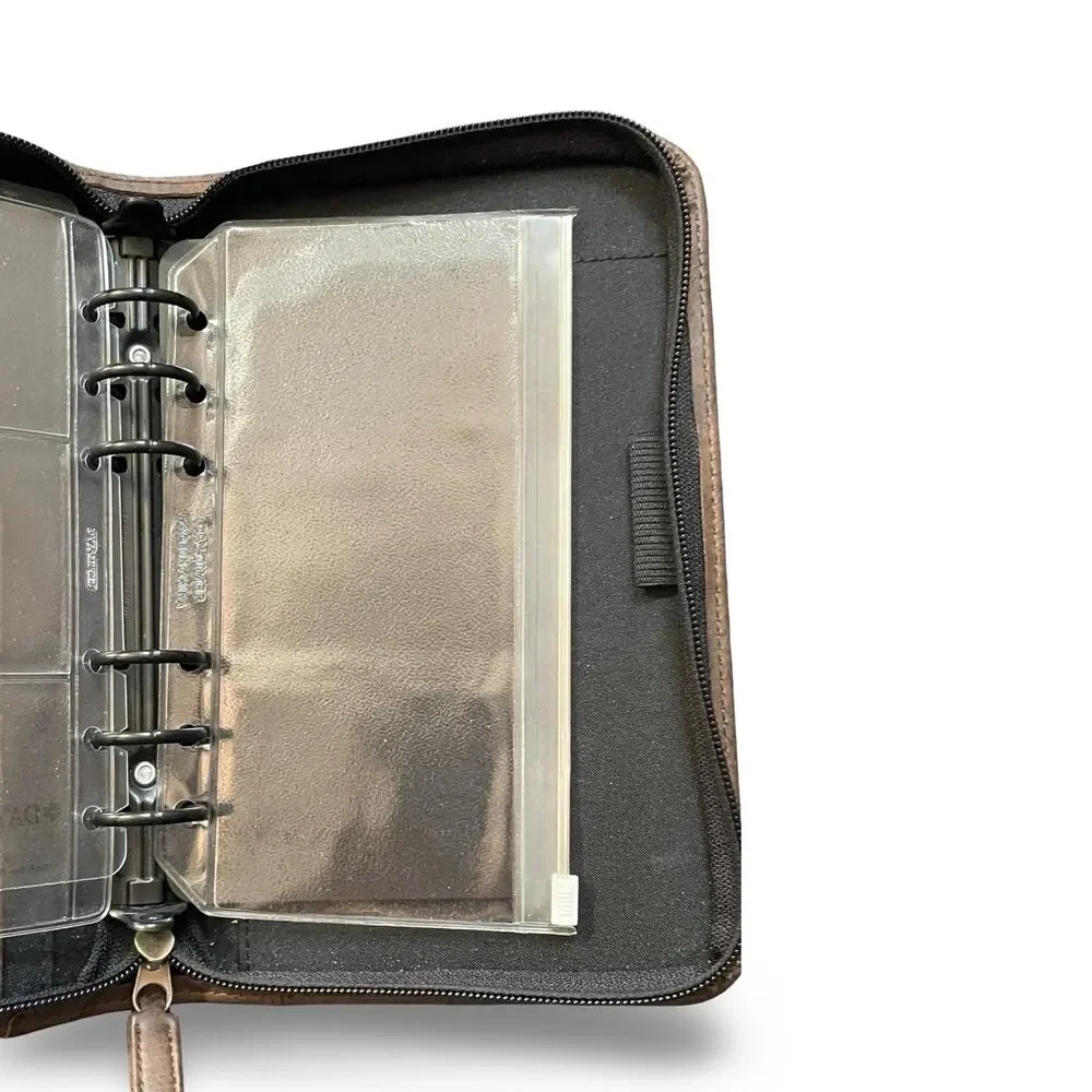 Day-Timer Distressed Brown Faux Leather Zip Around Planner Binder Organizer